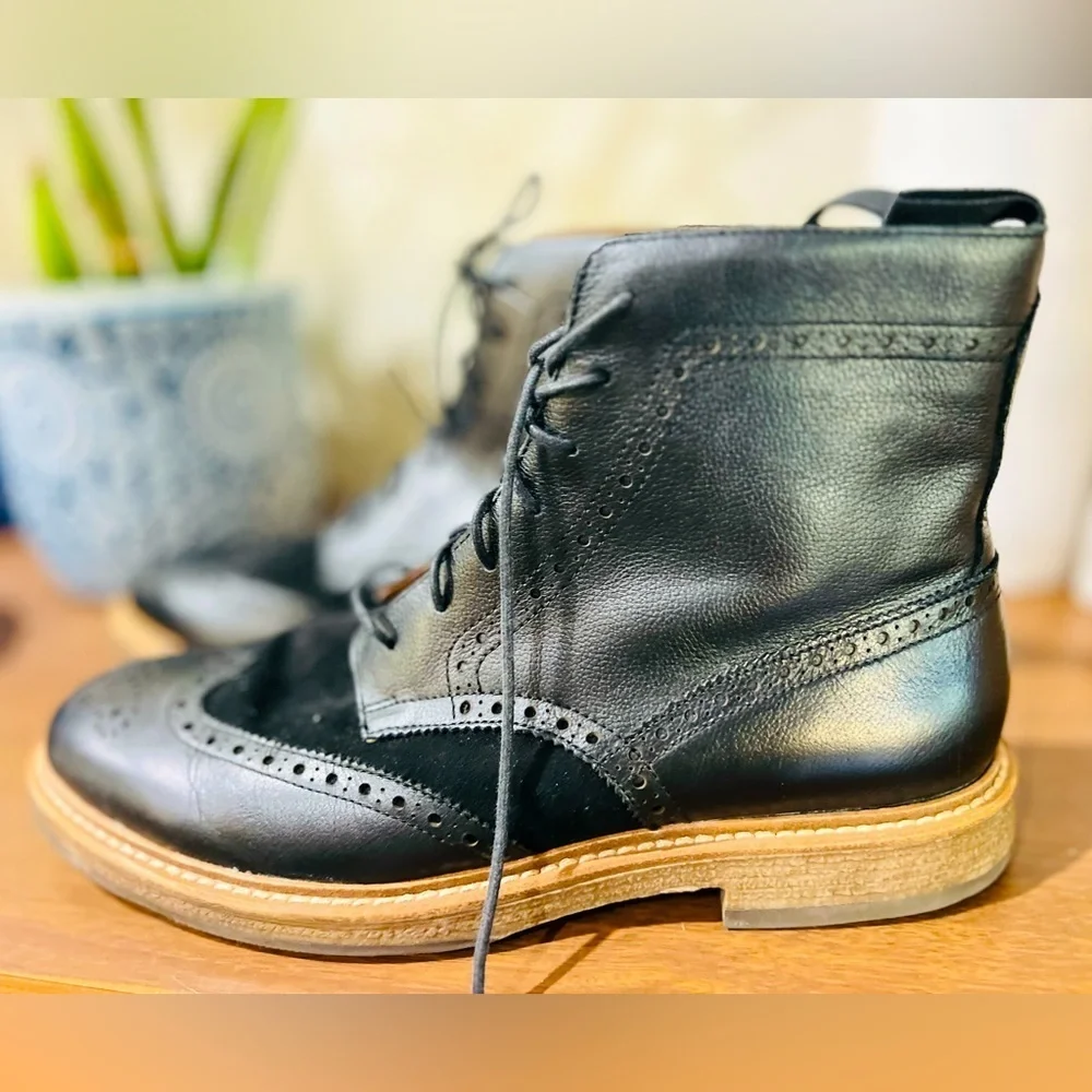 1901 Calgary Boots Mens Sz 13 Wing Tip pure Black Leather Lace Up Lug Soles